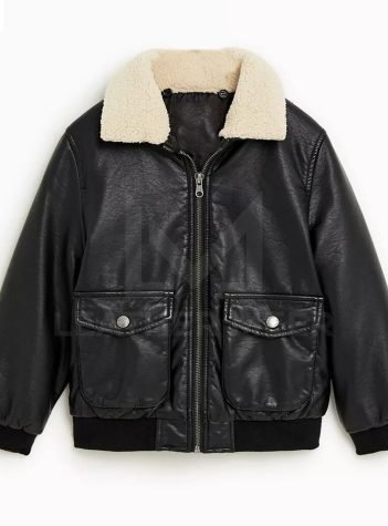 Kids Boy Leather Effect Jacket Outerwear Black