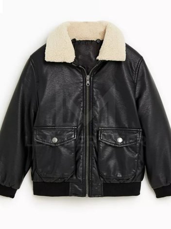 Kids Boy Leather Effect Jacket Outerwear Black